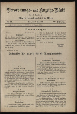 Verordnungs- und Anzeige-Blatt der k.k. General-Direction der österr. Staatsbahnen 18840530 Seite: 1