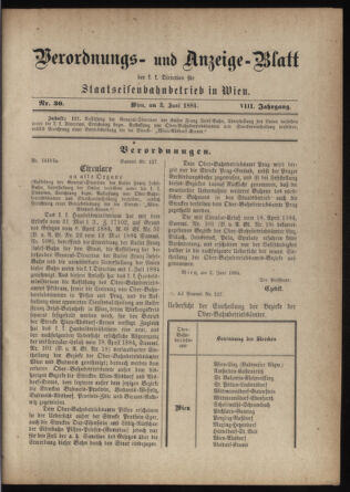 Verordnungs- und Anzeige-Blatt der k.k. General-Direction der österr. Staatsbahnen 18840603 Seite: 1