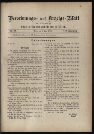 Verordnungs- und Anzeige-Blatt der k.k. General-Direction der österr. Staatsbahnen 18840606 Seite: 1