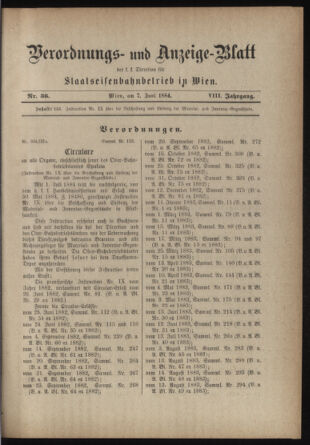 Verordnungs- und Anzeige-Blatt der k.k. General-Direction der österr. Staatsbahnen 18840607 Seite: 125