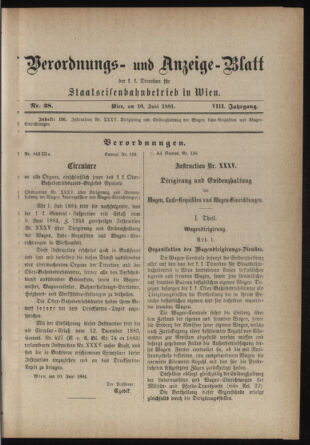 Verordnungs- und Anzeige-Blatt der k.k. General-Direction der österr. Staatsbahnen 18840610 Seite: 1