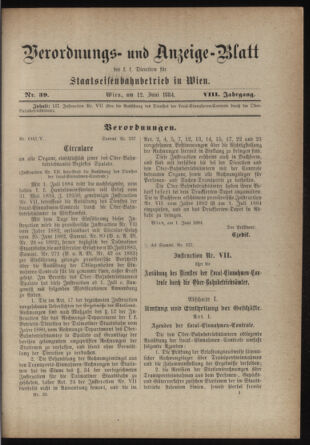 Verordnungs- und Anzeige-Blatt der k.k. General-Direction der österr. Staatsbahnen 18840612 Seite: 1