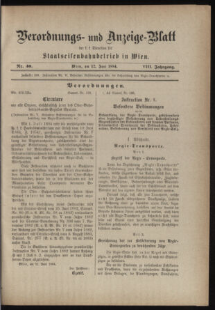 Verordnungs- und Anzeige-Blatt der k.k. General-Direction der österr. Staatsbahnen 18840612 Seite: 29