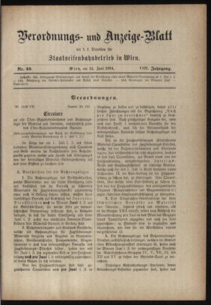 Verordnungs- und Anzeige-Blatt der k.k. General-Direction der österr. Staatsbahnen 18840614 Seite: 1