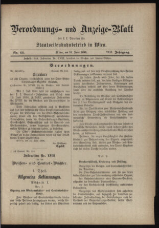 Verordnungs- und Anzeige-Blatt der k.k. General-Direction der österr. Staatsbahnen 18840616 Seite: 1