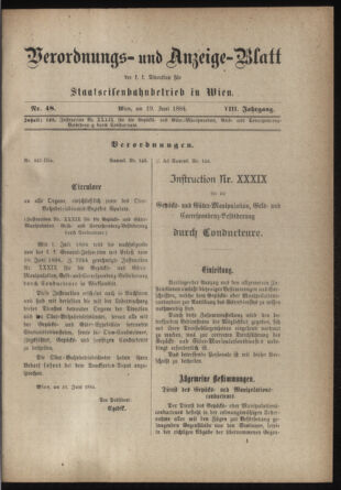 Verordnungs- und Anzeige-Blatt der k.k. General-Direction der österr. Staatsbahnen 18840619 Seite: 1