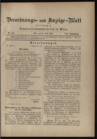 Verordnungs- und Anzeige-Blatt der k.k. General-Direction der österr. Staatsbahnen 18840624 Seite: 33