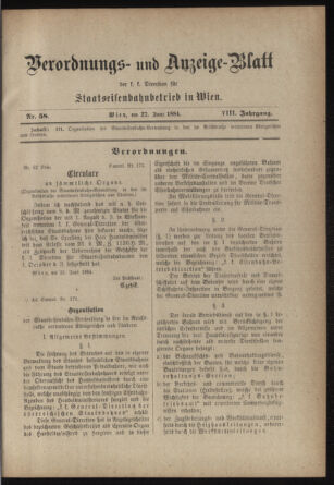 Verordnungs- und Anzeige-Blatt der k.k. General-Direction der österr. Staatsbahnen 18840627 Seite: 1