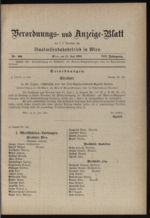 Verordnungs- und Anzeige-Blatt der k.k. General-Direction der österr. Staatsbahnen 18840629 Seite: 1