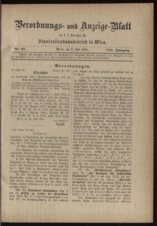 Verordnungs- und Anzeige-Blatt der k.k. General-Direction der österr. Staatsbahnen 18840702 Seite: 1