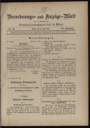 Verordnungs- und Anzeige-Blatt der k.k. General-Direction der österr. Staatsbahnen 18840714 Seite: 1