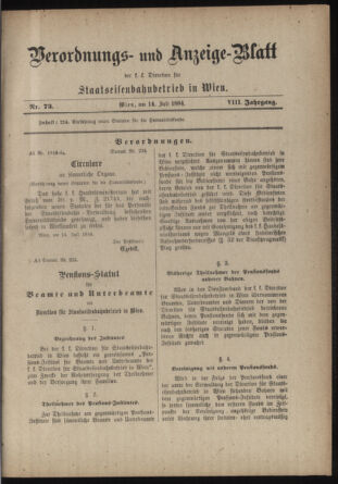 Verordnungs- und Anzeige-Blatt der k.k. General-Direction der österr. Staatsbahnen 18840714 Seite: 27