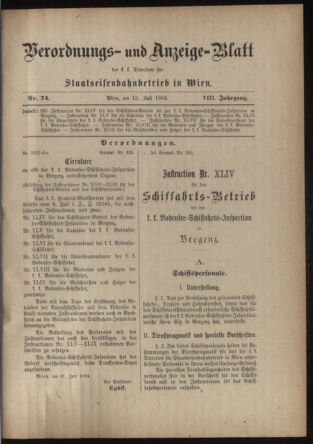 Verordnungs- und Anzeige-Blatt der k.k. General-Direction der österr. Staatsbahnen 18840715 Seite: 1