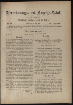 Verordnungs- und Anzeige-Blatt der k.k. General-Direction der österr. Staatsbahnen 18840718 Seite: 1