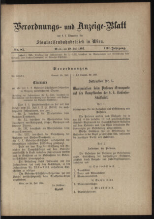 Verordnungs- und Anzeige-Blatt der k.k. General-Direction der österr. Staatsbahnen 18840729 Seite: 15