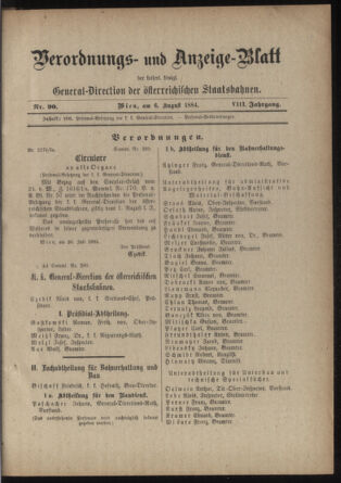 Verordnungs- und Anzeige-Blatt der k.k. General-Direction der österr. Staatsbahnen 18840806 Seite: 1