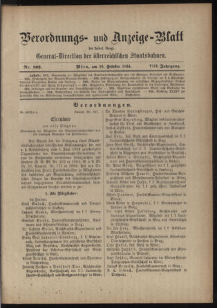 Verordnungs- und Anzeige-Blatt der k.k. General-Direction der österr. Staatsbahnen 18841018 Seite: 1