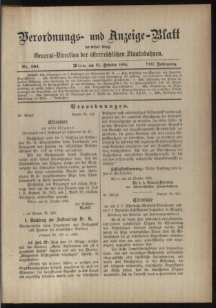 Verordnungs- und Anzeige-Blatt der k.k. General-Direction der österr. Staatsbahnen 18841031 Seite: 1