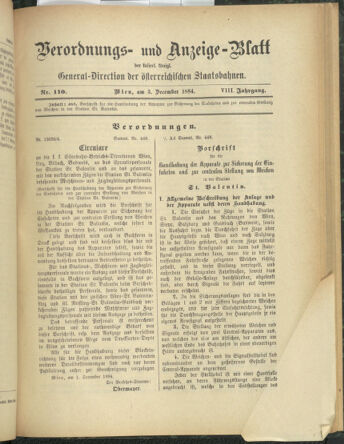 Verordnungs- und Anzeige-Blatt der k.k. General-Direction der österr. Staatsbahnen 18841203 Seite: 1