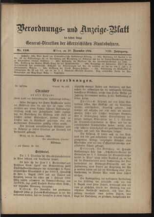 Verordnungs- und Anzeige-Blatt der k.k. General-Direction der österr. Staatsbahnen 18841229 Seite: 5