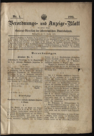 Verordnungs- und Anzeige-Blatt der k.k. General-Direction der österr. Staatsbahnen 18850111 Seite: 1