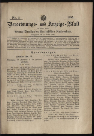 Verordnungs- und Anzeige-Blatt der k.k. General-Direction der österr. Staatsbahnen 18850119 Seite: 1