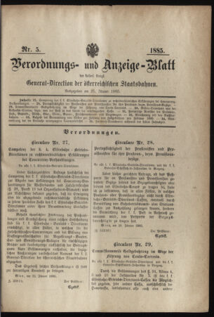 Verordnungs- und Anzeige-Blatt der k.k. General-Direction der österr. Staatsbahnen 18850125 Seite: 1