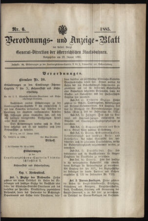 Verordnungs- und Anzeige-Blatt der k.k. General-Direction der österr. Staatsbahnen 18850128 Seite: 1