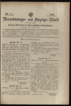 Verordnungs- und Anzeige-Blatt der k.k. General-Direction der österr. Staatsbahnen 18850216 Seite: 1