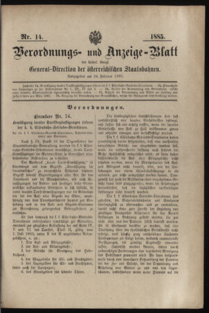 Verordnungs- und Anzeige-Blatt der k.k. General-Direction der österr. Staatsbahnen 18850224 Seite: 1