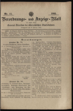 Verordnungs- und Anzeige-Blatt der k.k. General-Direction der österr. Staatsbahnen 18850228 Seite: 1