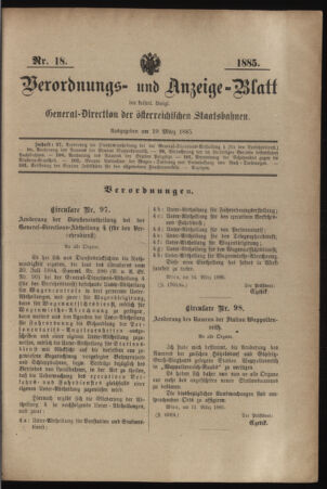 Verordnungs- und Anzeige-Blatt der k.k. General-Direction der österr. Staatsbahnen 18850319 Seite: 1