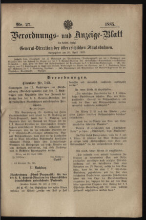 Verordnungs- und Anzeige-Blatt der k.k. General-Direction der österr. Staatsbahnen 18850420 Seite: 23