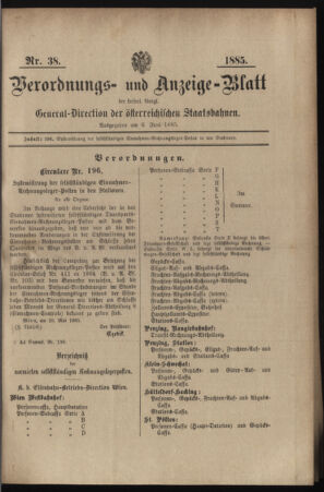 Verordnungs- und Anzeige-Blatt der k.k. General-Direction der österr. Staatsbahnen 18850606 Seite: 1