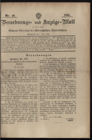 Verordnungs- und Anzeige-Blatt der k.k. General-Direction der österr. Staatsbahnen 18850607 Seite: 15