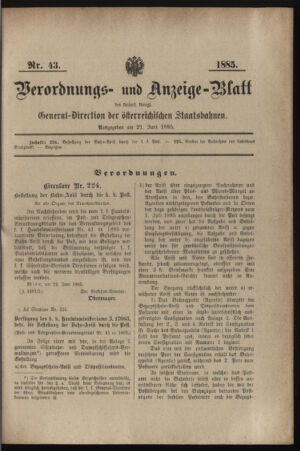 Verordnungs- und Anzeige-Blatt der k.k. General-Direction der österr. Staatsbahnen 18850621 Seite: 1