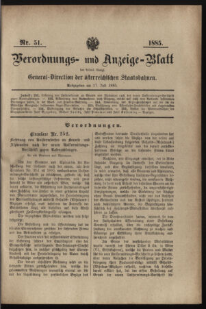 Verordnungs- und Anzeige-Blatt der k.k. General-Direction der österr. Staatsbahnen 18850717 Seite: 9