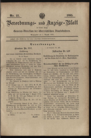 Verordnungs- und Anzeige-Blatt der k.k. General-Direction der österr. Staatsbahnen 18850801 Seite: 19