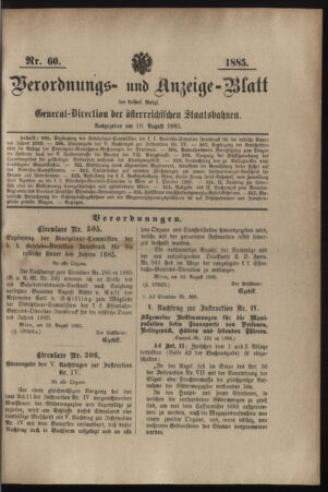 Verordnungs- und Anzeige-Blatt der k.k. General-Direction der österr. Staatsbahnen 18850819 Seite: 1