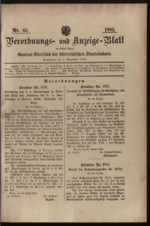 Verordnungs- und Anzeige-Blatt der k.k. General-Direction der österr. Staatsbahnen 18850903 Seite: 1