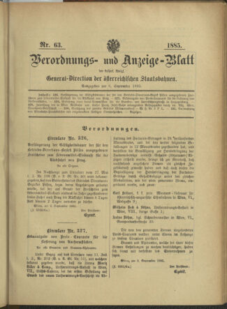 Verordnungs- und Anzeige-Blatt der k.k. General-Direction der österr. Staatsbahnen 18850908 Seite: 1