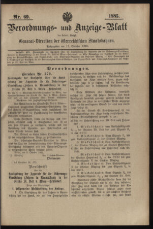 Verordnungs- und Anzeige-Blatt der k.k. General-Direction der österr. Staatsbahnen 18851017 Seite: 1