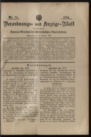 Verordnungs- und Anzeige-Blatt der k.k. General-Direction der österr. Staatsbahnen 18851019 Seite: 11