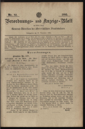 Verordnungs- und Anzeige-Blatt der k.k. General-Direction der österr. Staatsbahnen 18851130 Seite: 1