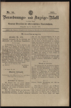 Verordnungs- und Anzeige-Blatt der k.k. General-Direction der österr. Staatsbahnen 18851212 Seite: 35