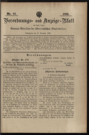 Verordnungs- und Anzeige-Blatt der k.k. General-Direction der österr. Staatsbahnen 18851223 Seite: 1