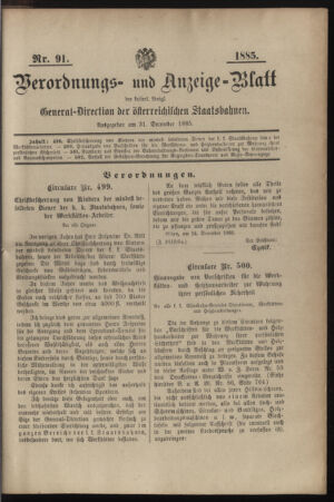 Verordnungs- und Anzeige-Blatt der k.k. General-Direction der österr. Staatsbahnen 18851231 Seite: 1