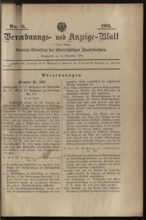 Verordnungs- und Anzeige-Blatt der k.k. General-Direction der österr. Staatsbahnen 18851231 Seite: 17