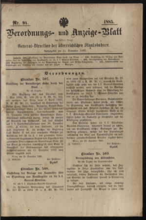 Verordnungs- und Anzeige-Blatt der k.k. General-Direction der österr. Staatsbahnen 18851231 Seite: 23