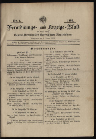 Verordnungs- und Anzeige-Blatt der k.k. General-Direction der österr. Staatsbahnen 18860103 Seite: 1